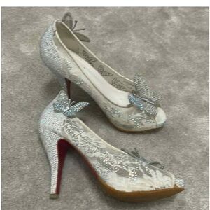 Little Boutique Silver Heels with Crystals and Butterfly Detail, NWOT, Size 9.5